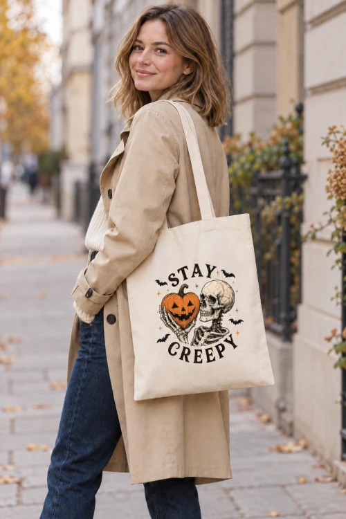 TORBA NA ZAKUPY HALLOWEEN STAY CREEPY dynia kościotrup PREZENT 2.png